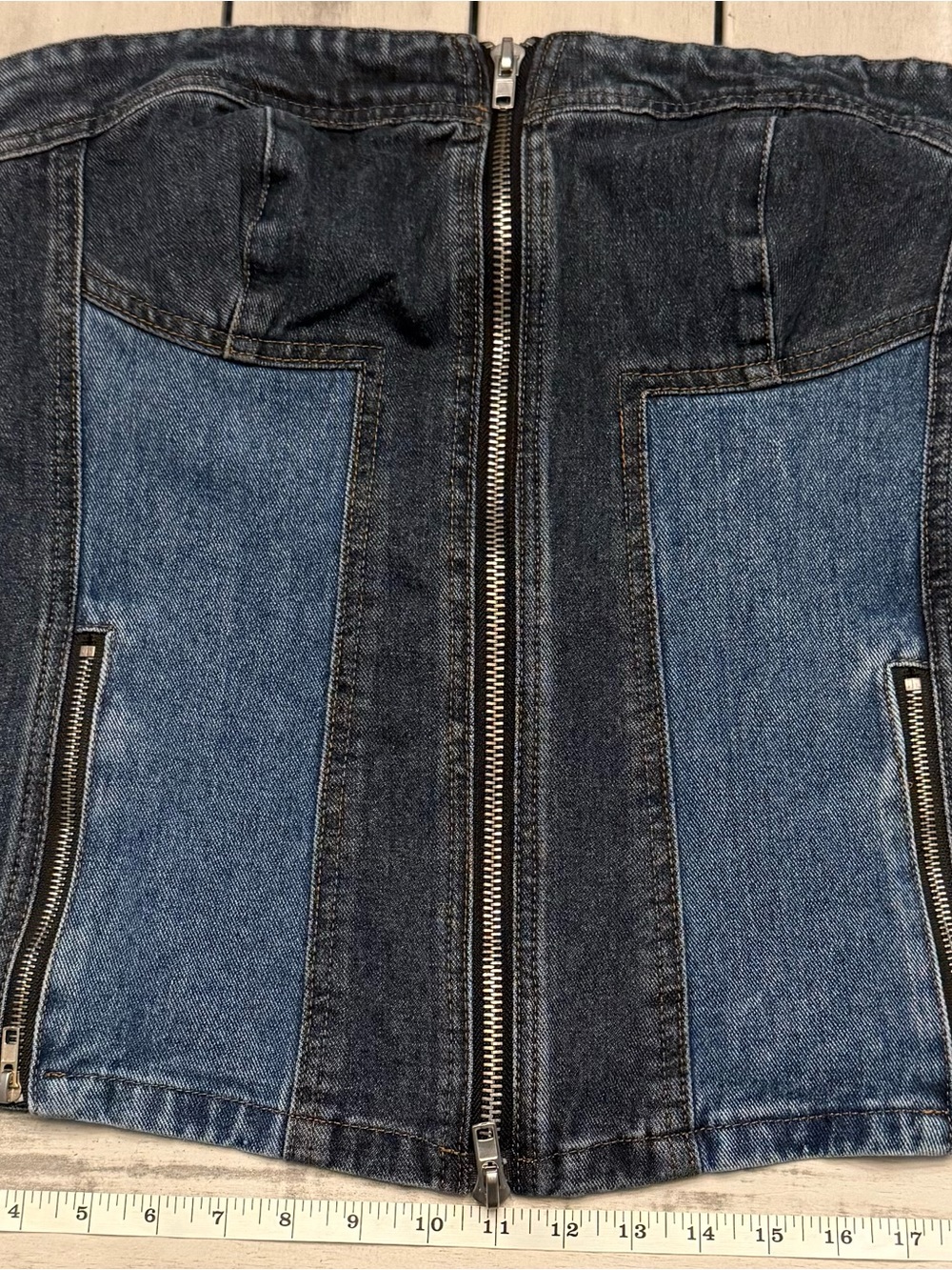 Nasty Gal Y2K Two Tone Denim Corset Top US 10 Strapless Zip Front Festival - Picture 4 of 8